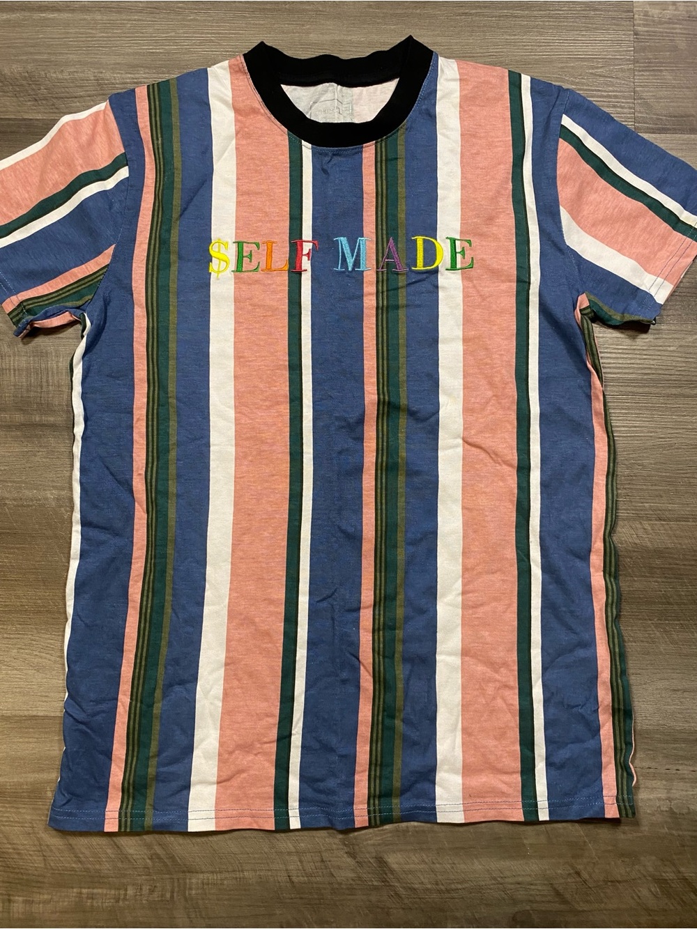 Rue21 Multicolor Striped "SELF MADE" Tee - Blue, Pink, Green, White, Tan